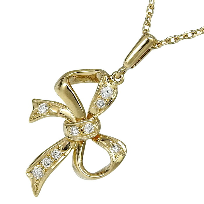 MIKIMOTO ミキモト リボン モチーフ ダイヤ ネックレス K18YG 750 イエローゴールド ダイヤモンド 0.09ct 40cm 首飾り 3.2g アクセサリー レディース 送料無料 241100104123 ★