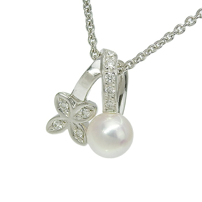 【最大10万円割引クーポン 数量限定】 MIKIMOTO ミキモト デザイン パール フラワー モチーフ ネックレス K18WG 750 ホワイトゴールド パール 真珠 ダイヤモンド 39.5cm 首飾り 4.7g アクセサリー レディース 送料無料 241100106436 ★