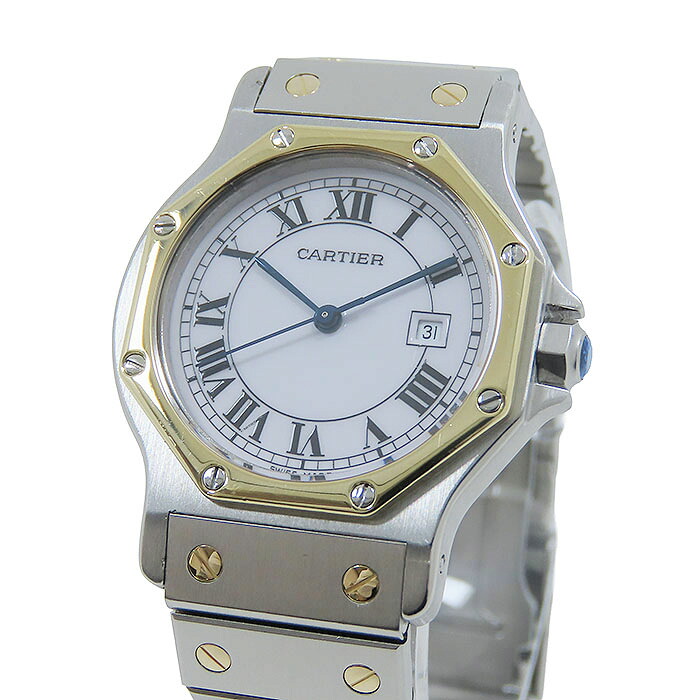 CARTIER カルティエ サントス オクタゴン Ref2966 ホワイト文字盤 K18YG 750 × SS イエローゴールド × ステンレススチール コンビ 約73.5g 腕時計 自動巻き メンズ 送料無料【仕上・OH済】 241001029716