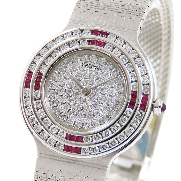 【ポイント3倍 最大10万円割引クーポン 数量限定】 SEIKO セイコー クレドール 5A70-0330 ダイヤモンド文字盤 K18WG 750 ホワイトゴールド ダイヤベゼル 約65.2g 腕時計 電池式 レディース 送料無料 241001030852|大阪屋質店