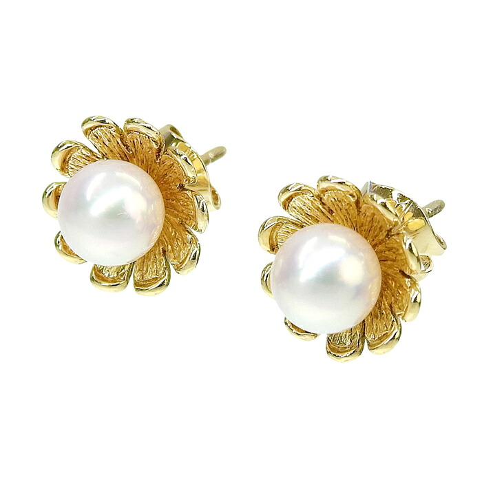 【ポイント7倍 最大10万円割引クーポン 数量限定】 MIKIMOTO ミキモト デザイン パール ピアス K18YG 750 イエローゴールド パール 真珠 耳飾り 3.5g アクセサリー レディース 送料無料 241100099977 ★|大阪屋質店