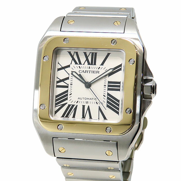 【最大10万円割引クーポン 数量限定】 Cartier カルティエ サントス100 LM W200728G ホワイト文字盤 SS × K18YG 750 ステンレススチール × イエローゴールド コンビ 約218.0g 腕時計 自動巻き メンズ 送料無料【仕上・OH済】240101841415|大阪屋質店