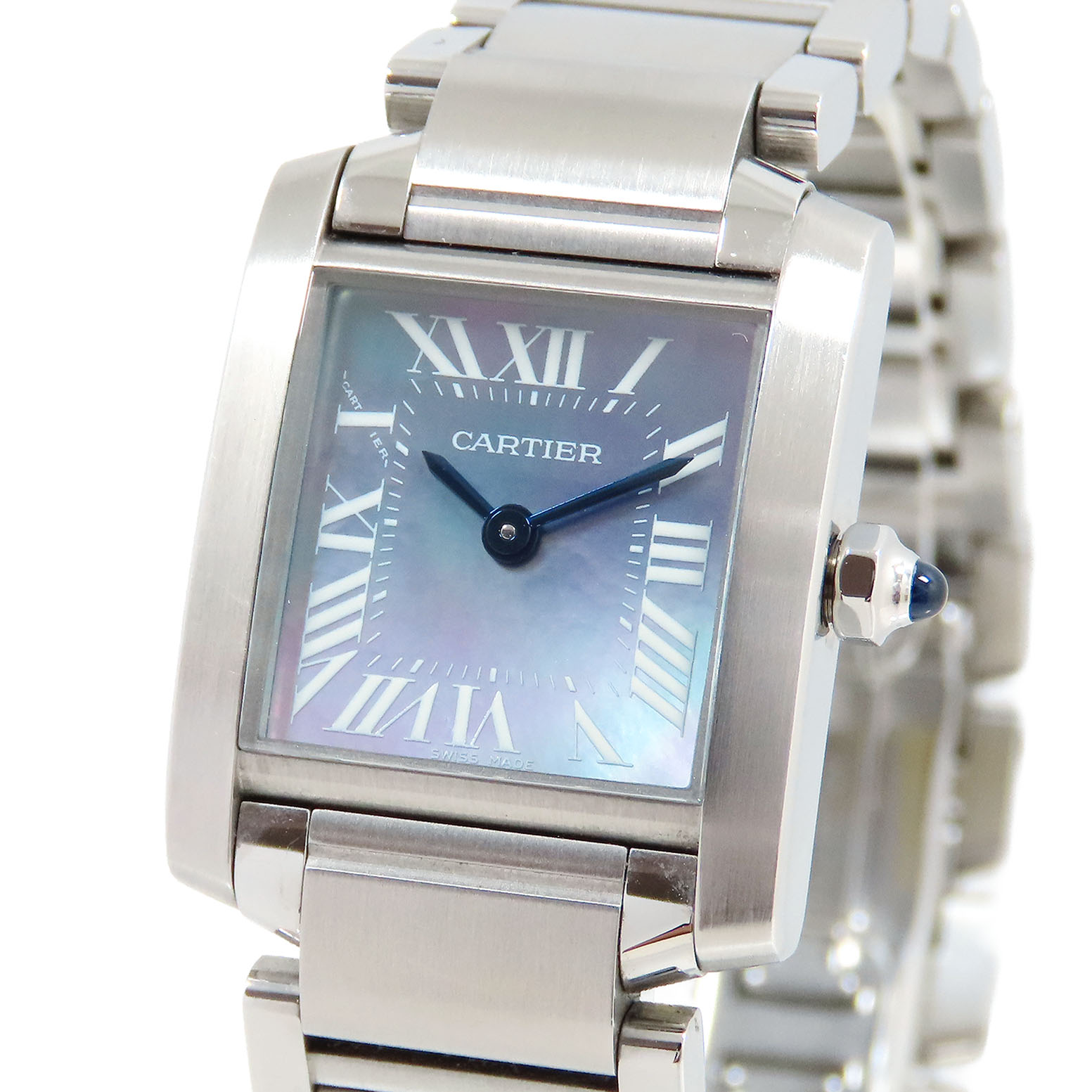【最大10万円割引クーポン 数量限定】 Cartier カルティエ タンク フランセーズ SM W51034Q3 ブルーシェル文字盤 SS ステンレススチール 約62.4g 腕時計 電池式 レディース 送料無料 240101864489｜大阪屋質店