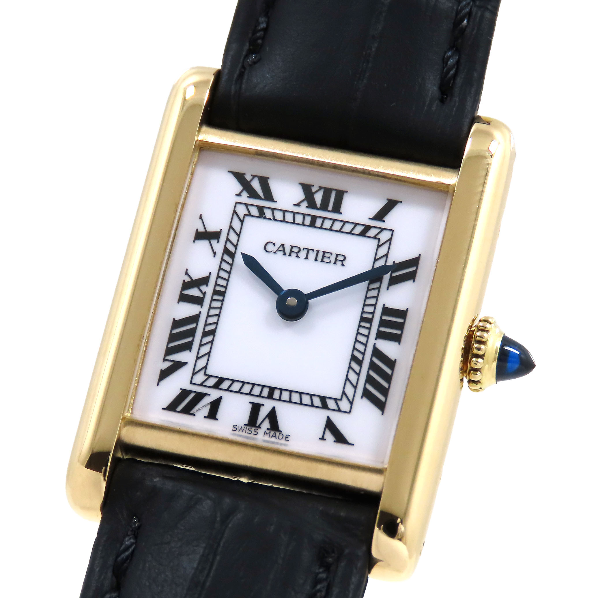 【最大10万円割引クーポン 数量限定】 Cartier カルティエ タンクルイ 82720553 ホワイト文字盤 K18YG 750 イエローゴールド レザー 約23.1g 腕時計 手巻き レディース 送料無料【仕上済】241001034309|大阪屋質店