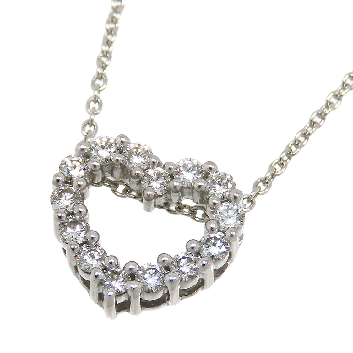 TASAKI タサキ ハートモチーフ ダイヤ ネックレス K18WG 750 ホワイトゴールド ダイヤモンド 0.18ct 42cm アジャスター付 首飾り 2.2g アクセサリー レディース 送料無料 241100109751｜大阪屋質店