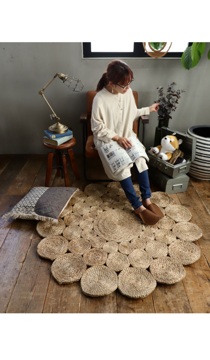 最安値 送料無料 マット ラグ 1 1 ジュート サークル 丸型 編み 模様 春夏 ベージュ カーペット 屋内 カフェ おしゃれ デザイン ナチュラル アジアン エスニック モダン シンプル 北欧 涼しげ 子供部屋 寝室 リビング 模様替え インテリア 雑貨 新生活 お祝い 即納
