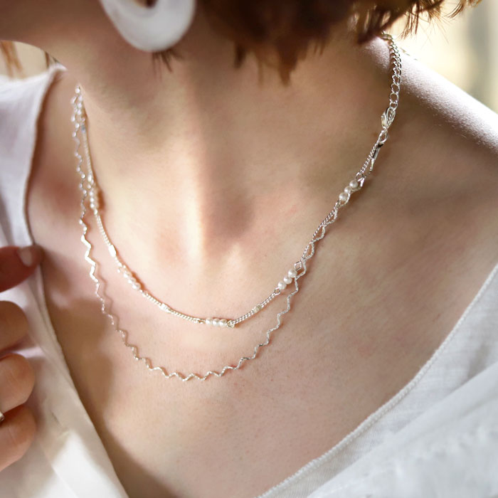 楽天市場 メール便送料無料 ネックレス アクセサリー パール 金属アレルギー ニッケルフリー 真鍮 2way 2連 シルバー ニュアンス ヴィンテージ デザイン モチーフ シック カジュアル ゴージャス 大人 レディース おしゃれ 誕生日 プレゼント メール便可