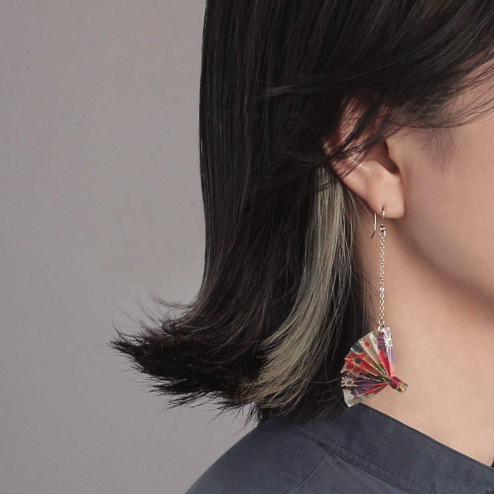 ピアス 扇子 和紙 折り紙 花柄 チェーン フックピアス ふるさと割