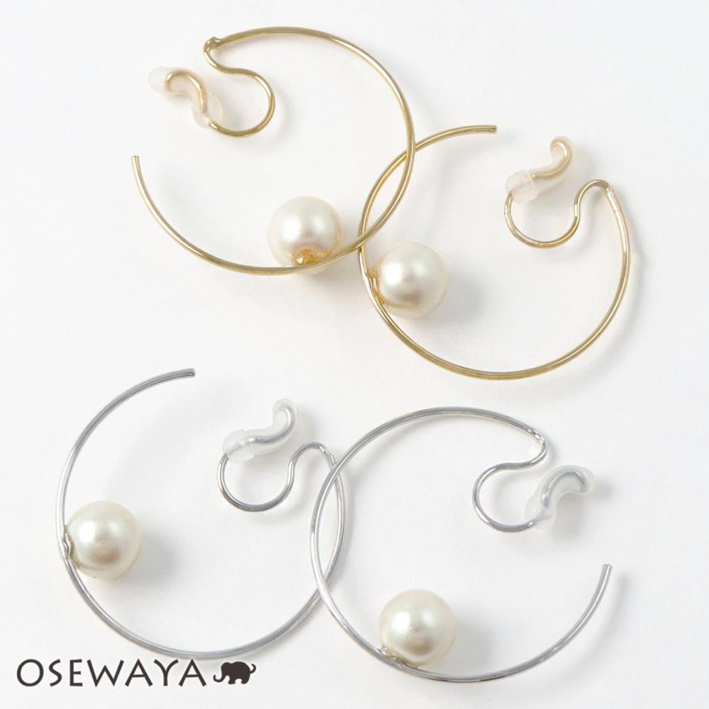 ノンホールピアス ニッケルフリー スリー パール チェーン エアリーフィット シリコンカバー付き イヤリング OSEWAYA  アクセサリー レディース 女性 金属アレルギー対応 プレゼント ギフト 結婚式 誕生日 おしゃれ