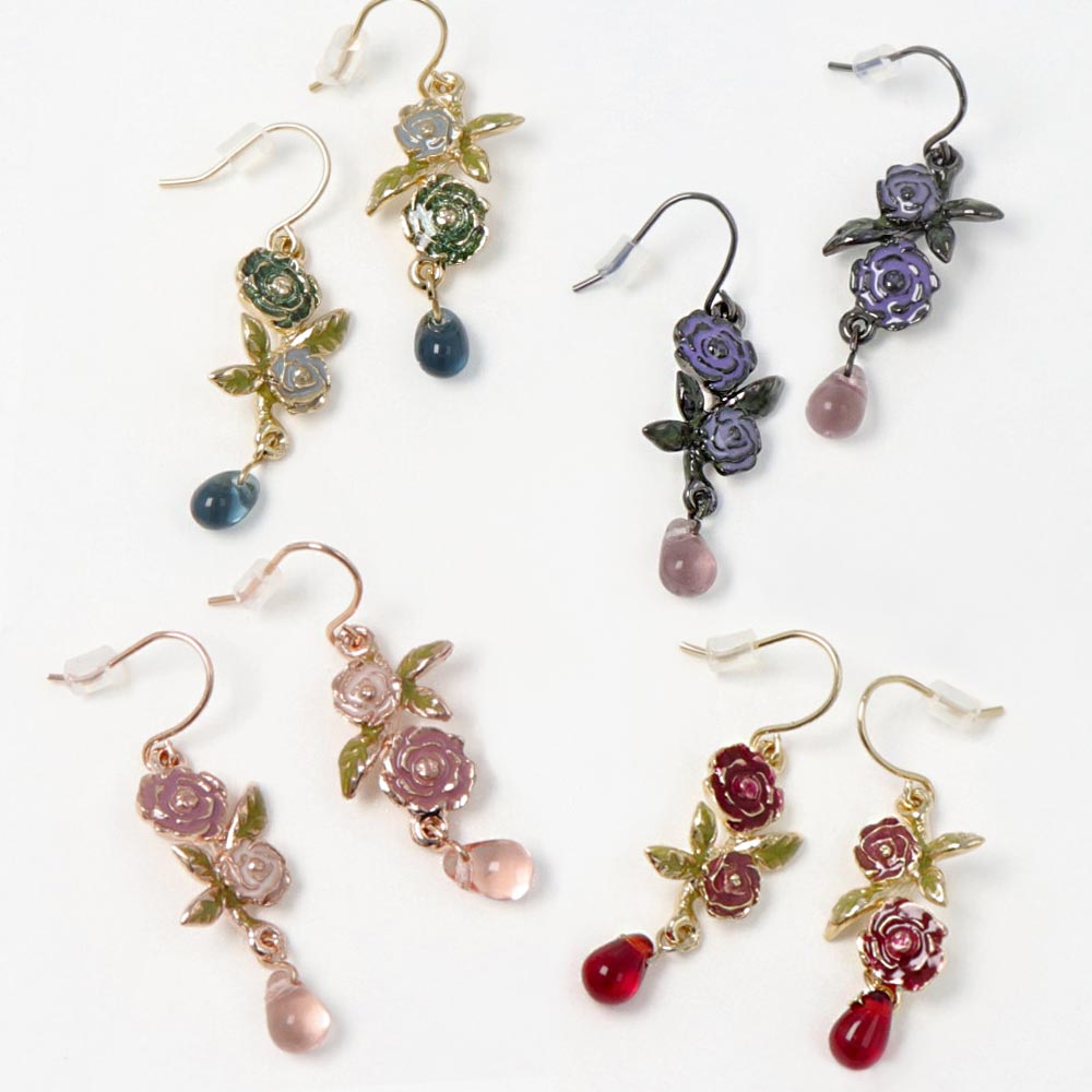 ピアス ニッケルフリー ローズ 薔薇 ドロップ ストーン フックピアス | アクセサリー レディース 女性 大人 プレゼント ギフト 結婚式 誕生日 おしゃれ オシャレ かわいい 可愛い シンプル