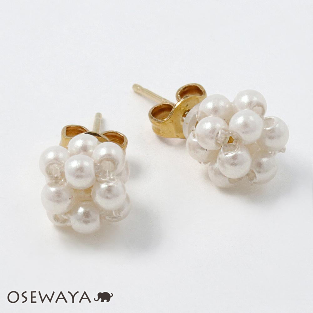 【送料無料】ピアス ニッケルフリー パール パヴェ ボール 18金 K18 ポストピアス | OSEWAYA アクセサリー レディース 女性 大人 プレゼント 誕生日