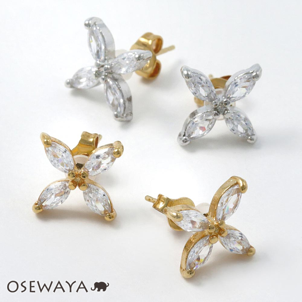 【送料無料】ピアス ニッケルフリー 十字架 クロス キュービックジルコニア 18金 K18 ポストピアス | OSEWAYA アクセサリー レディース 女性 大人 プレゼント