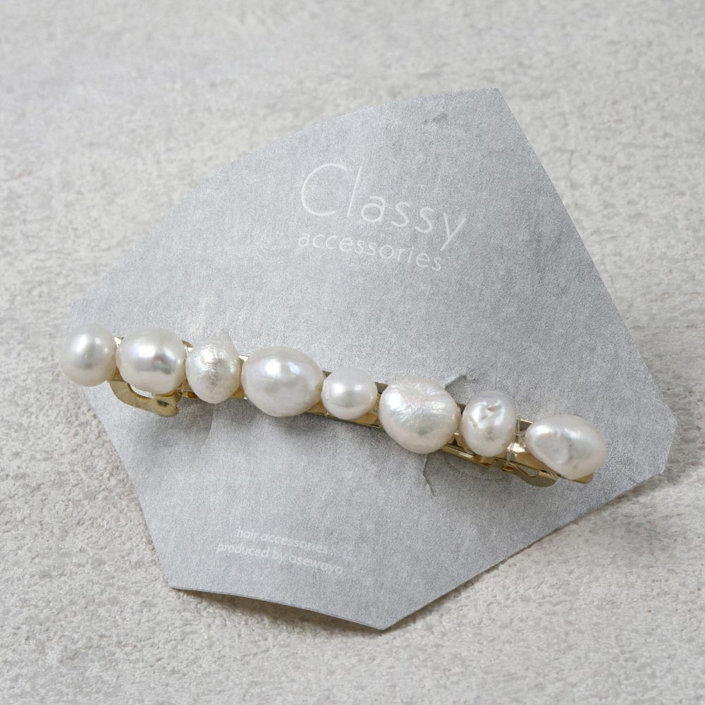 バレッタ ニッケルフリー 淡水パール 天然石 6.5cm OSEWAYA ヘアアクセサリー ヘアアクセ レディース 女性 大人 プレゼント ギフト 結婚式 おしゃれ オシャレ かわいい 可愛い シンプル ヘアアレンジ まとめ髪 簡単 OSEWAYA 天然石(水晶)と淡水パールのヘアクリップ4.5cm前髪クリップ パワーストーン