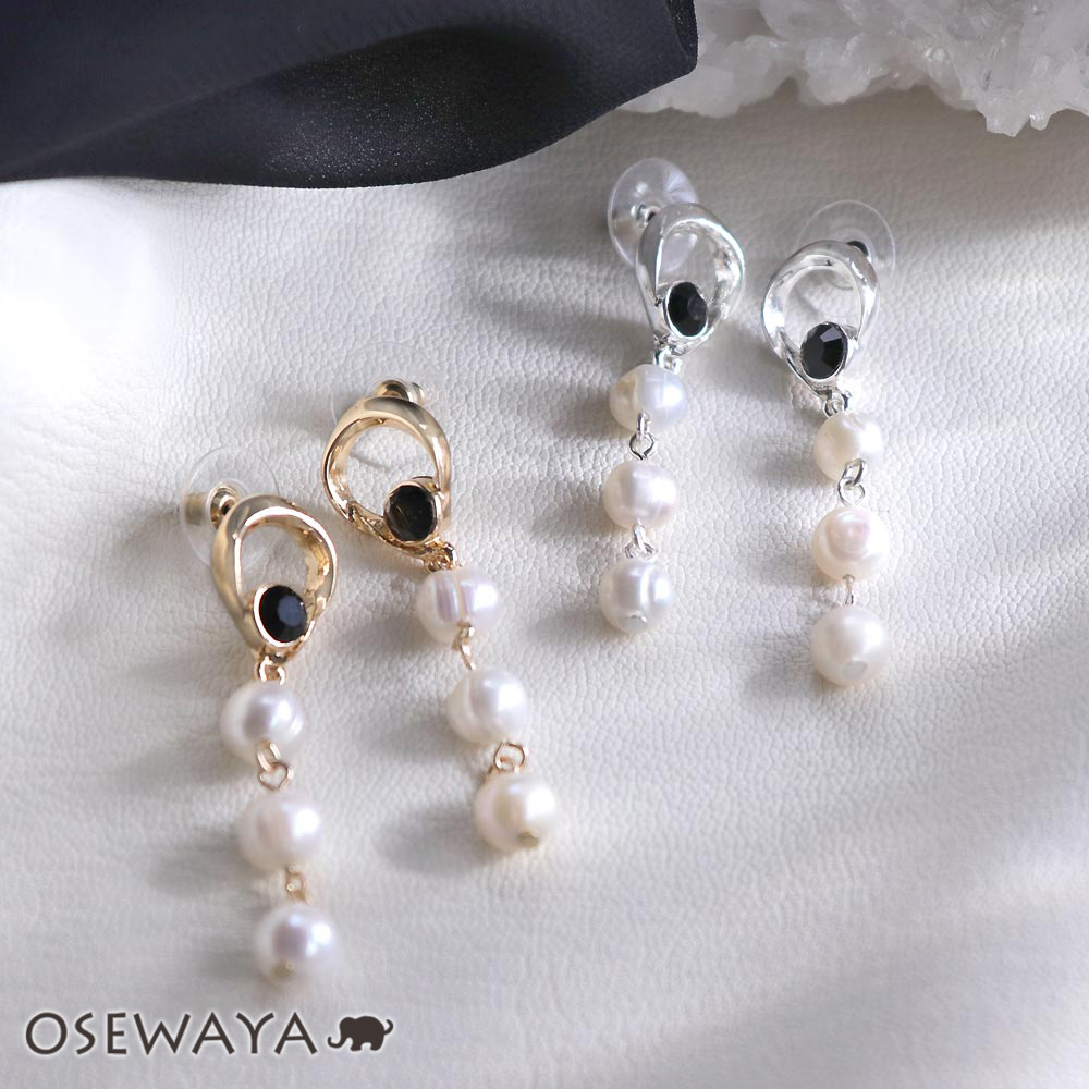 ピアス ニッケルフリー monotone 淡水パール ガラス メタル サークル ポストピアス