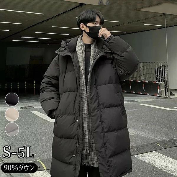 フード付きロング丈ブラックダウンジャケット ck-2509251109815_1.jpg