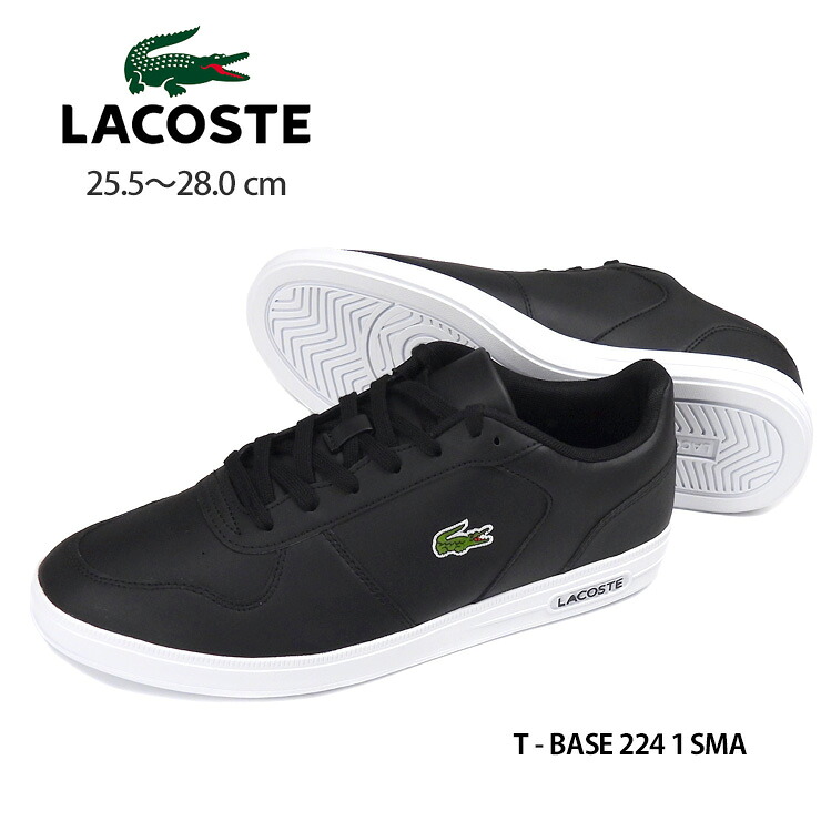 ラコステ T-ベース 224 1 SMA メンズ スニーカー シューズ 25.5 26 26.5 27 28 ブラック/ホワイト LACOSTE T BASE 48SMA0114 ローカット レースアップ 紐 ひも コートシューズ 無地 黒 BLK/WHT【箱アウトレット】