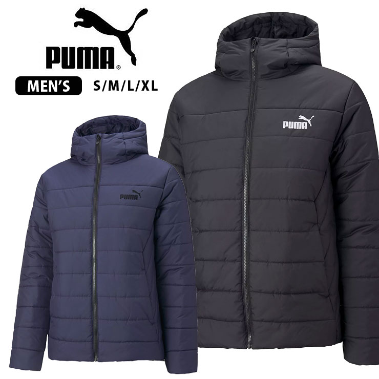 PUMA ESS フーデッド パデッドジャケット メンズ 冬 ブラック ネイビー S M L XL プーマ ダウンジャケット 男性 紳士 848938  アウター フード付き ジップアップ ジッパー フルジップ 長袖 防寒 無地 シンプル 黒 紺 PUMA BLACK PEACOAT 大きいサイズあり  ...