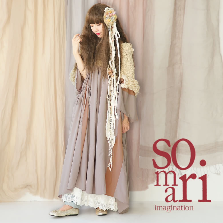 楽天市場 送料無料 Somari Imaginationニット 切り替えデザインワンピース ロングワンピース レディース ドルマン ニット 異素材 リボン アレンジ デザイン 袖コンシャス 返品交換不可 メール便不可 オシャレウォーカー Osharewalker