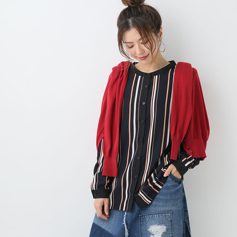 楽天市場 送料無料 数量限定 存在感溢れるデニムスカートコーデ3点set 福袋 21 レディース コーデセット シャツ ブラウス ストライプ柄 ニット カーディガン デニムスカート ロング丈 リメイク風 まとめ買い 返品 交換不可 メール便不可 オシャレ