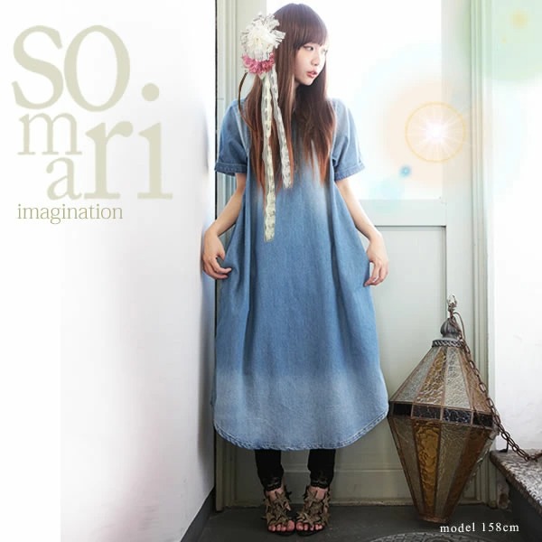 楽天市場 全品送料無料 Somari Imaginationピュアヴィンテージデニムロングワンピ ロングワンピース レディース デニムワンピース 半袖 ヴィンテージ ボタン ステッチ メール便不可 オシャレウォーカー Osharewalker