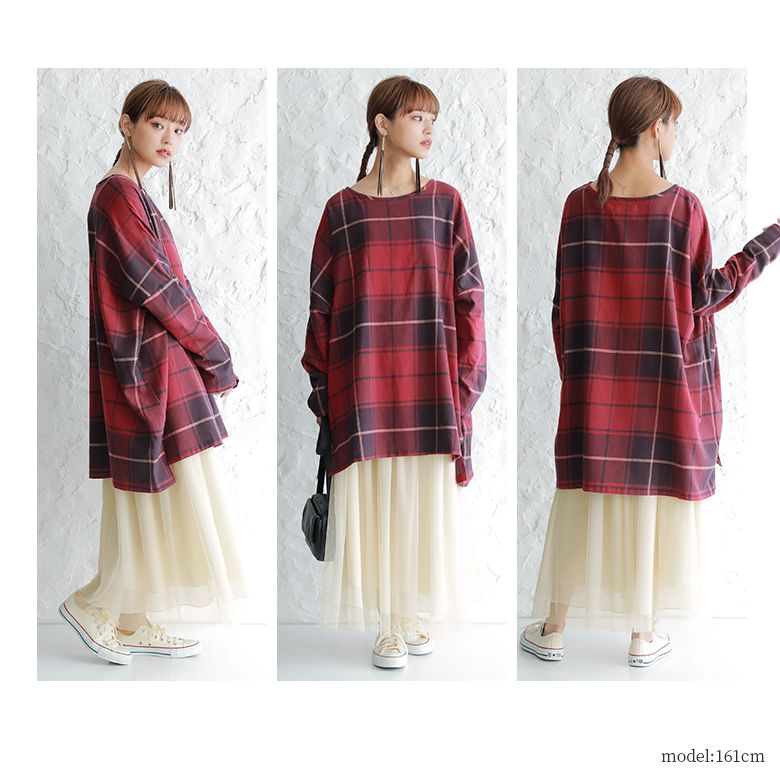 数量限定 チェック柄で目を惹くコーデ2点set 配色 2点セット ワンピース レディース プルオーバー チュニック 福袋 22
