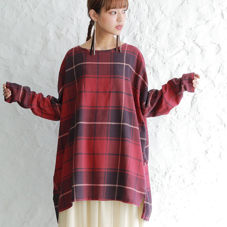 数量限定 チェック柄で目を惹くコーデ2点set 配色 2点セット ワンピース レディース プルオーバー チュニック 福袋 22