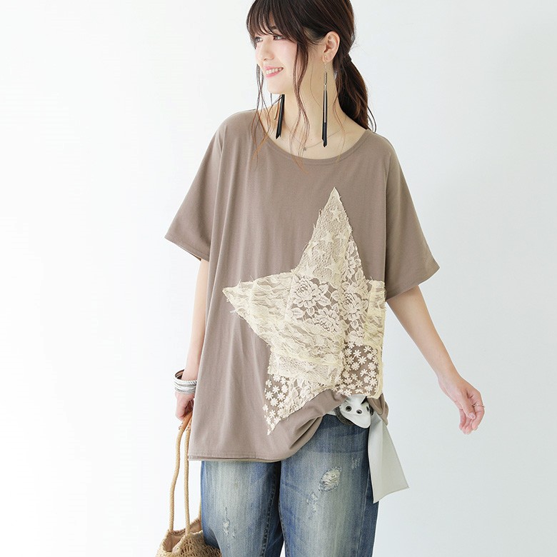 送料無料 数量限定 春夏 星柄 個性的な目を惹く大人のtシャツコーデ2点set 半袖 レディース 22 2点セット スター 福袋 Tシャツ