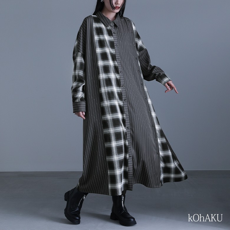 楽天市場】『ストライプ柄切替アシメシャツワンピース』[kOhAKU