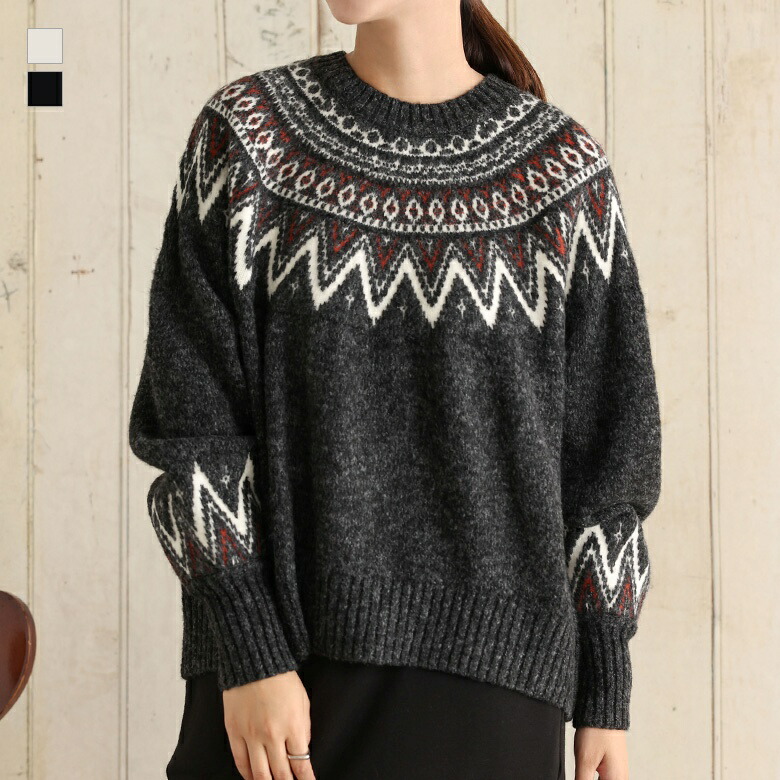 楽天市場】ノルディック柄モックネックもっちりニットプルオーバー