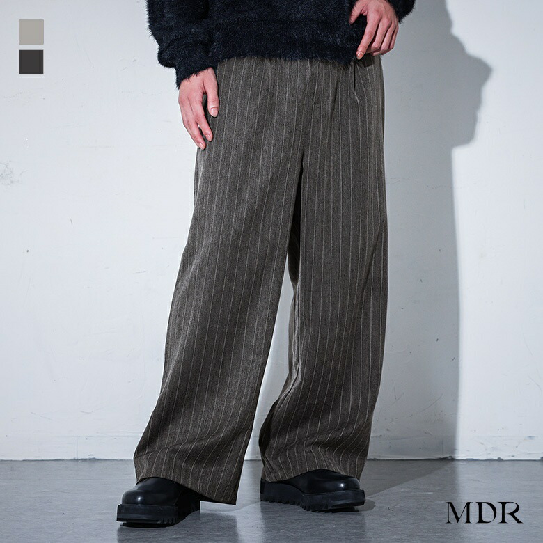 パンツ メンズ ボトムス ロング丈 スラックス ワイドパンツ ピンストライプ柄 ストライプ柄 ストレート ウエストゴム ベルトループ ポケット 秋 冬 オシャレウォーカー 【メール便不可】【20】