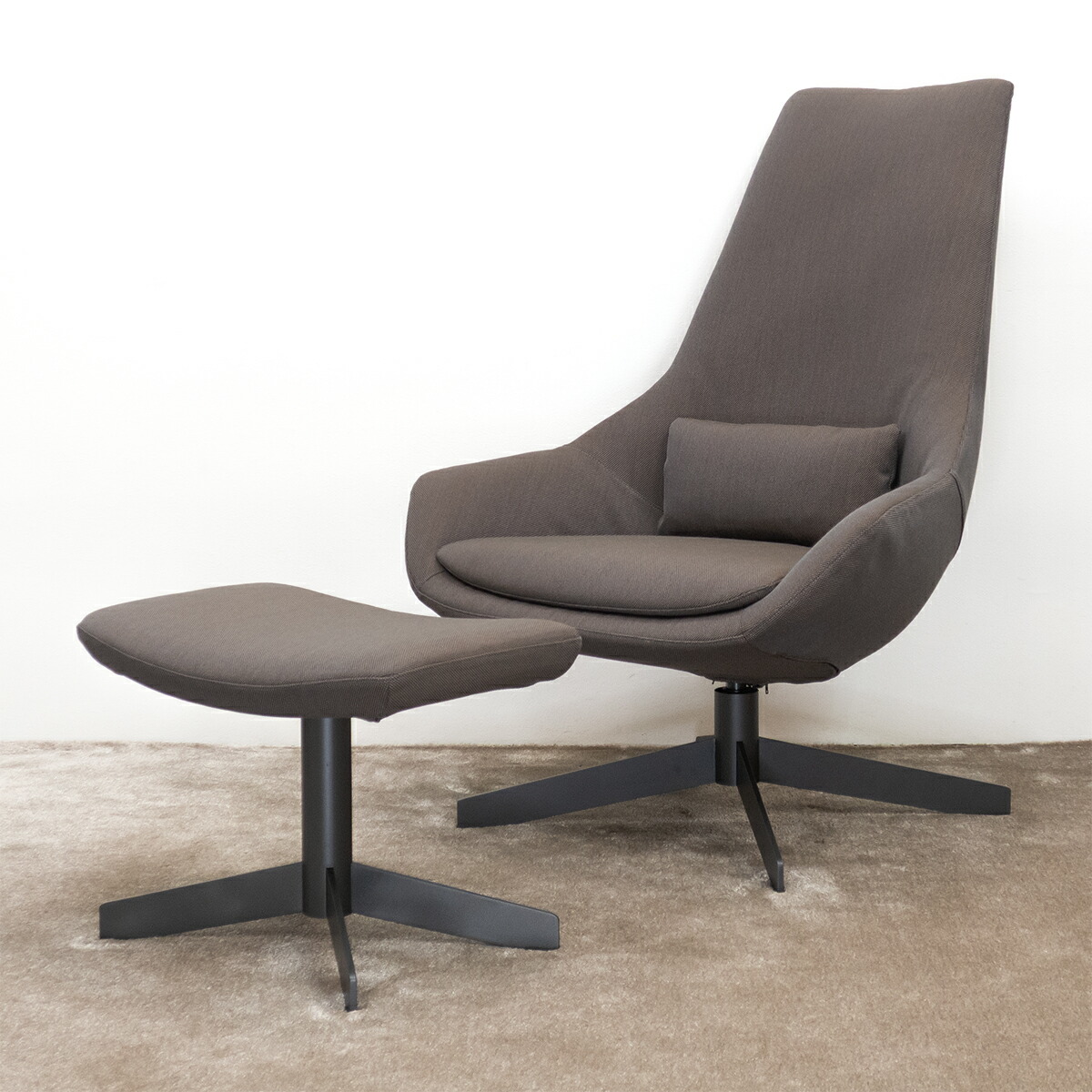 【新古品】【モデルルーム展示品】 Cassina (カッシーナ) ［315 EXORD PRO (エクソード)］ / ラウンジチェア&フットレスト 2点セット ダークブラウン グレー 回転式 【Y0519-01】