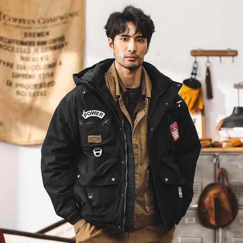 ダウンジャケット メンズ 男性用 アメカジ ワークテイスト 厚手 アウトドア 防寒 保温 高機能 タクティカル ロング丈 ビッグシルエット 多機能ポケット アウター 秋冬 綿 ホワイトグースダウン