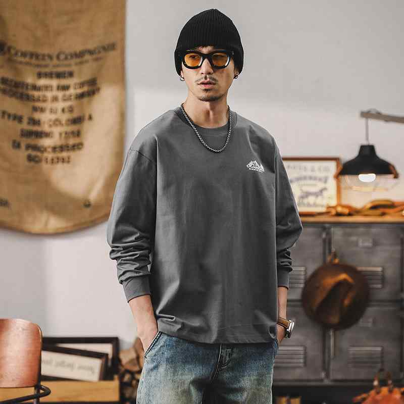 Tシャツ メンズ 男性用 春秋 長袖 クルーネック ルーズフィット ゆったり ビッグシルエット 厚手 ヘビーウェイト コーマ綿 コットン アウトドア アメカジ カジュアル ストリート プリント 抗菌 トップス カットソー 普段使い スポーツ