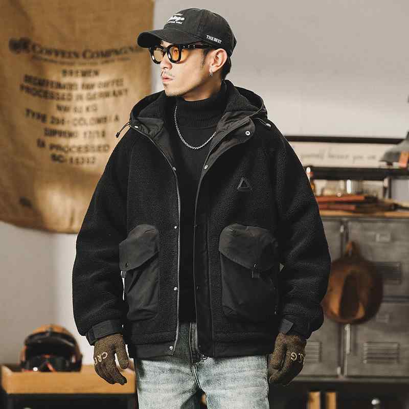 ジャケット メンズ アメリカンワークスタイル 厚手 裏ボア 中綿 ショート丈 ゆったり ルーズシルエット 多ポケット ジップアップ フードなし 防寒 保温 無地 秋冬