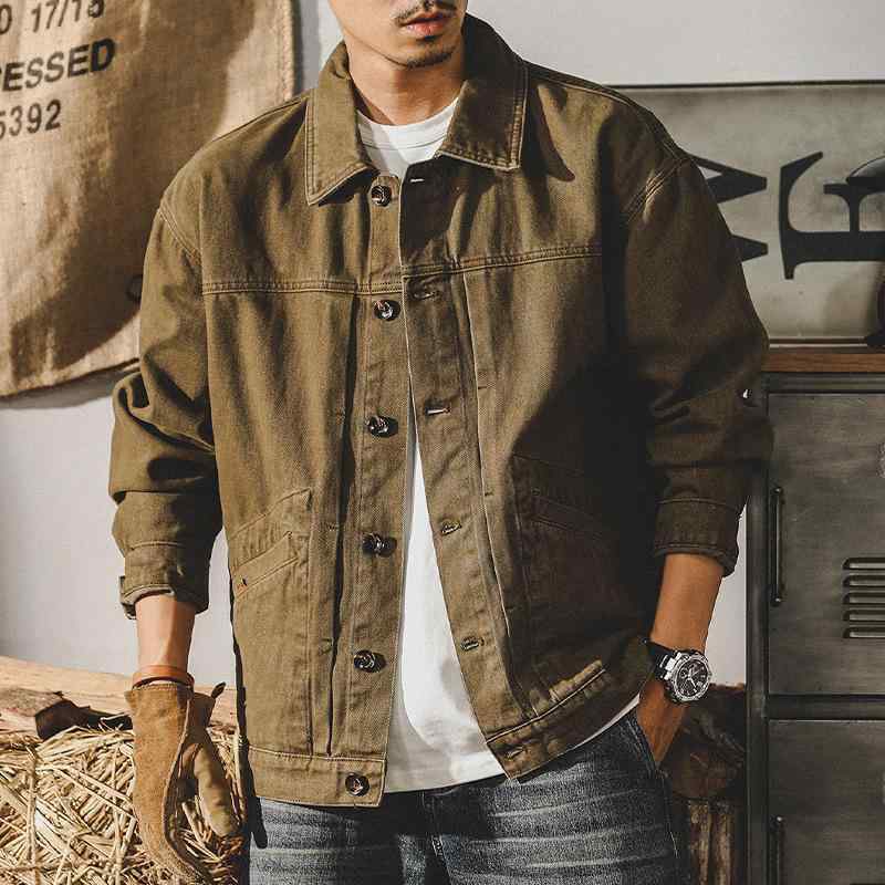 ジャケット メンズ アメカジ ヘビーウェイト ヴィンテージ加工 火山石酵素洗い 綿 耐久性 ルーズシルエット オーバーサイズ ワークブルゾン アウター 秋冬 カーキ