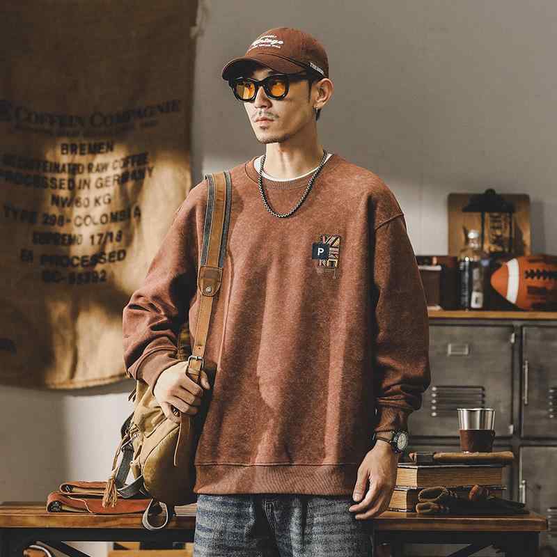 スウェット メンズ 男性用 アメカジ ヘビーウェイト 厚手 グラフィックプリント レトロ ウォッシュ加工 長袖 クルーネック 綿混 ゆったり ビッグシルエット カジュアル ストリート デイリーユース 秋冬 トップス