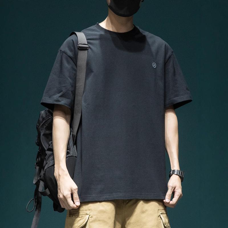 Tシャツ メンズ 夏 ベーシック 定番 半袖 クルーネック ヘビーウェイト 厚手 綿 コットン ゆったり ビッグシルエット 抗菌 ロゴプリント 普段使い カジュアル 着回し