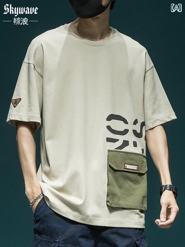 Tシャツ メンズ ヘビーウェイト ワークウェア ドロップショルダー クルーネック 半袖 コットン 抗菌 薄手 春夏 ゆったり ビッグシルエット カジュアル ストリート トップス