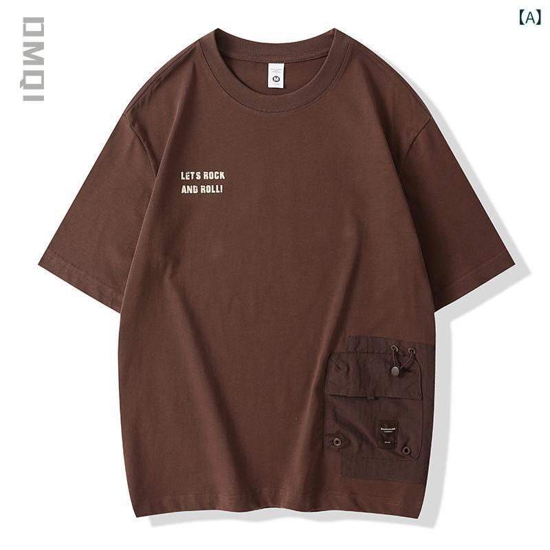 Tシャツ メンズ コットン 半袖 ルーズフィット ビッグシルエット クルーネック ポケット付き アメカジ ワークスタイル 薄手 抗菌 春夏 トップス 普段使い カジュアル ストリート 旅行