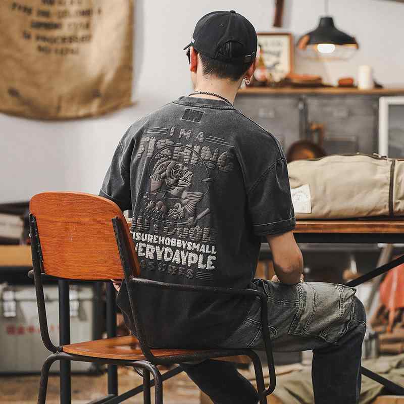 Tシャツ メンズ 男性用 アメカジ アメリカンヴィンテージ ストリート 半袖 ロゴプリント ゆったり ビッグシルエット ヘビーウェイト 厚手 綿 コットン クルーネック ブラック 抗菌防臭 夏