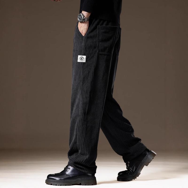 パンツ メンズ 男性用 高級感 太畝 コーデュロイ ポリエステル素材 裏起毛 暖かい 保温 微ストレッチ 耐摩耗性 ゆったり ルーズ ワイド ストレート ビッグシルエット 大きいサイズ 秋冬 トレンド カジュアル デイリーユース 普段使い