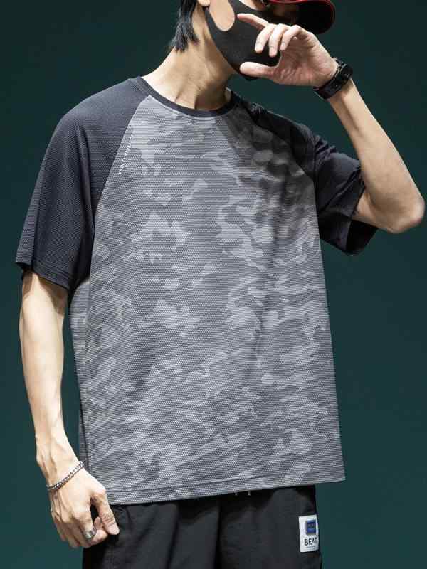 Tシャツ メンズ ゆったり オーバーサイズ ハニカム織り 吸汗速乾 接触冷感 抗菌 半袖 丸首 スポーツ カジュアル 夏 薄手 グレー