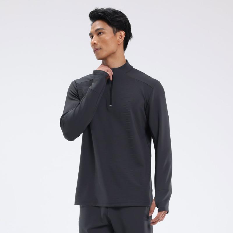 メンズ 長袖 スタンドカラー Tシャツ トップス 修身 フィット 速乾 高弾性 ポリエステル 運動 フィットネス ランニング トレーニング 秋 秋冬 ブラック グレー イエロー グリーン ランニング ジム トレッキング テニス