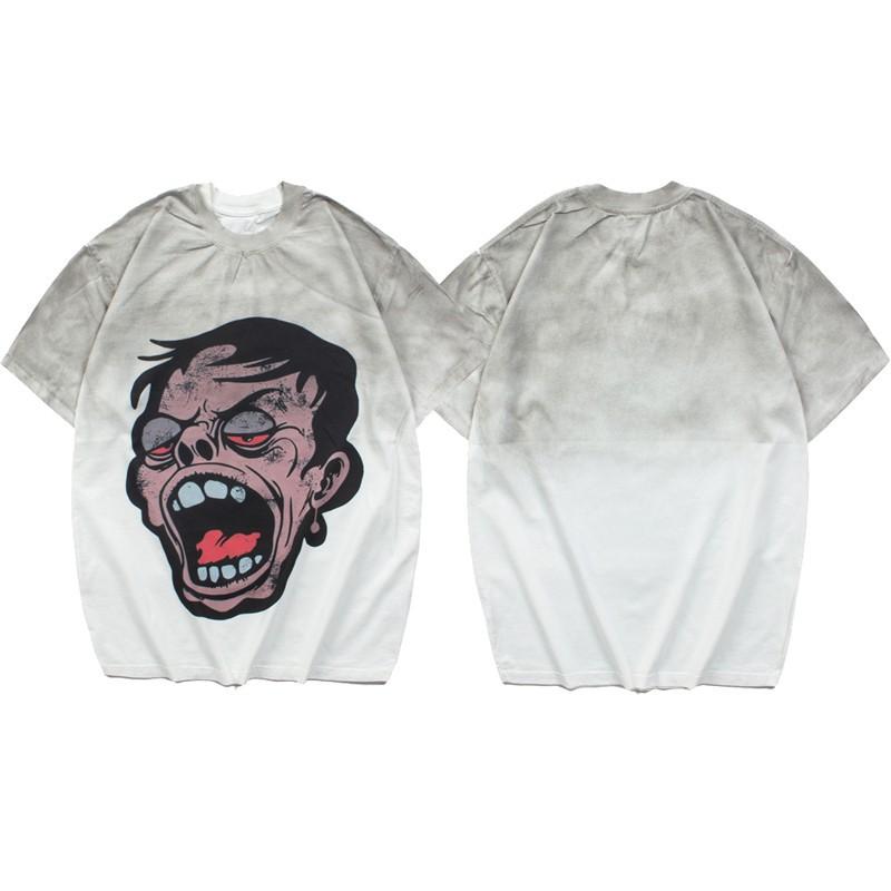 Tシャツ メンズ 短袖 綿 素材 透気性 耐摩耗 ルーズフィット 落肩袖 丸首 無帽 プリント柄 条紋 吊染 ホワイト 夏 日常使い ストリート カジュアル ティーン向け