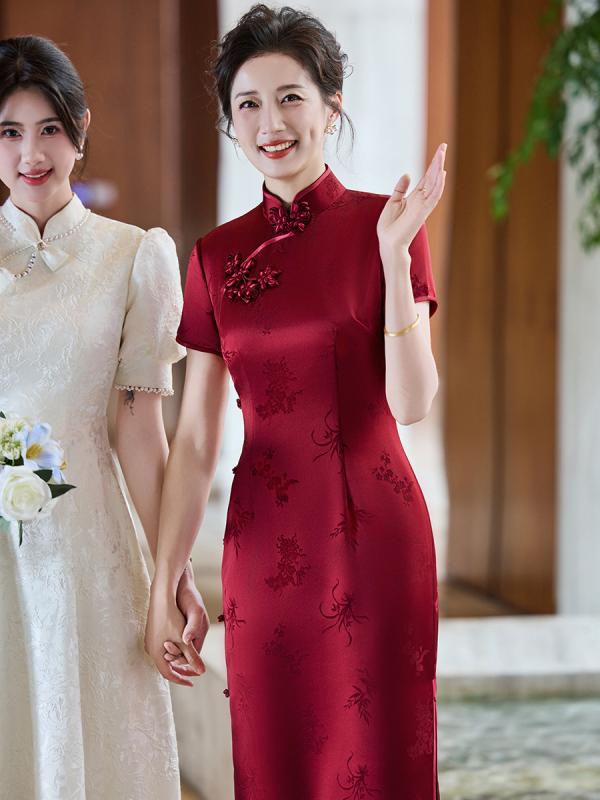 瀬戸もの御召しもの ママコーデ 娘コーデ 母娘仕掛ける 長丈 ロング御召しもの 華燭の典 華燭の典 礼服 婚宴 偉大さ 立領 斜襟 三分袖 中開・楷 編み目 立体柄 酢酸衣料繊維 ポリエステル 混紡 夏 春夏 通い 窈窕たる 成人女性用 ゆったり 馬鹿でかい大きさ