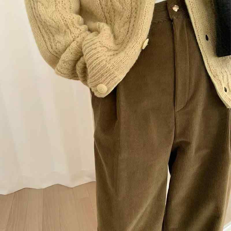 レディース 広々としたズボン下 灯芯? 高腰 ロングズボン下 直筒 うつり変わり 通い 通い風 人となり 緑 黒いこと 赤銅色 カーキ 綿織物 綿 朦々たる 無弾力性 衣嚢 秋冬 心地好い 普段使い走り ゆったり 脚長成り行き 返り咲き
