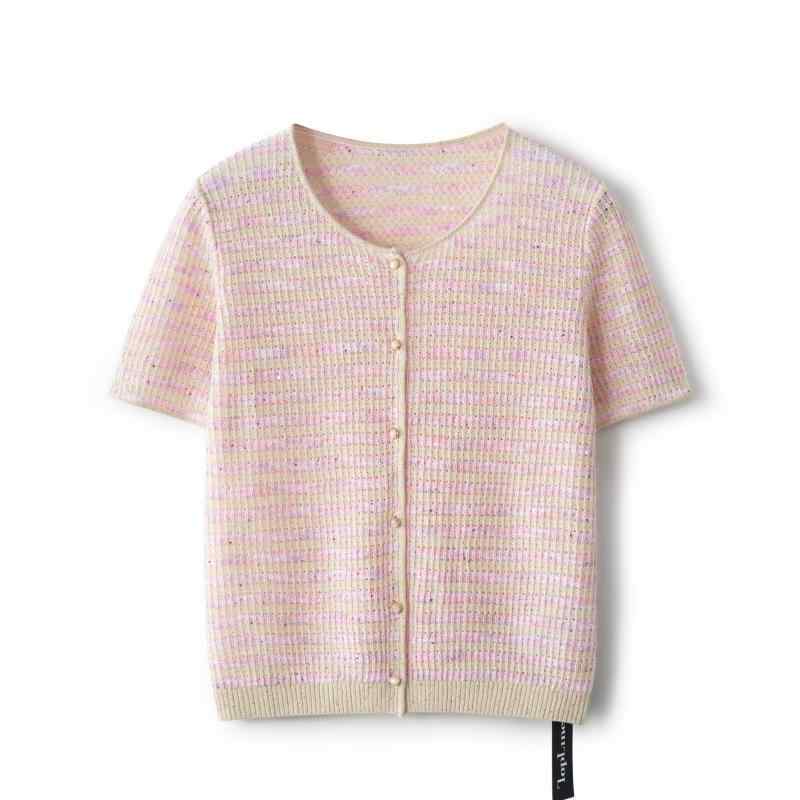 ジレー 亭主もち用 春夏 綿織物 リネン 混紡 うつり変わり ひな形 丸首 三分袖 化粧着 編み物 トップス 薄っぺら 軽さ 通気性 吸湿速乾 当たること冷感 赤珊瑚さくら色 パステル色の青碧 甘め 女子らしい 口さかしい 影ぼうし ルーズフィット