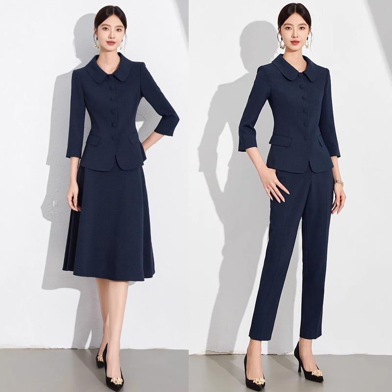スーツ セット レディース 秋冬 女性用 修身 仕事着 通勤 教師 白領 職業服 ツーピース ジャケット ロングパンツ ミディスカート 切り替え 粘膠繊維 高級感 長袖 気質 優雅 軽量 伸縮性 ブラック グレー ネイビー ベージュ|Fun Time Market