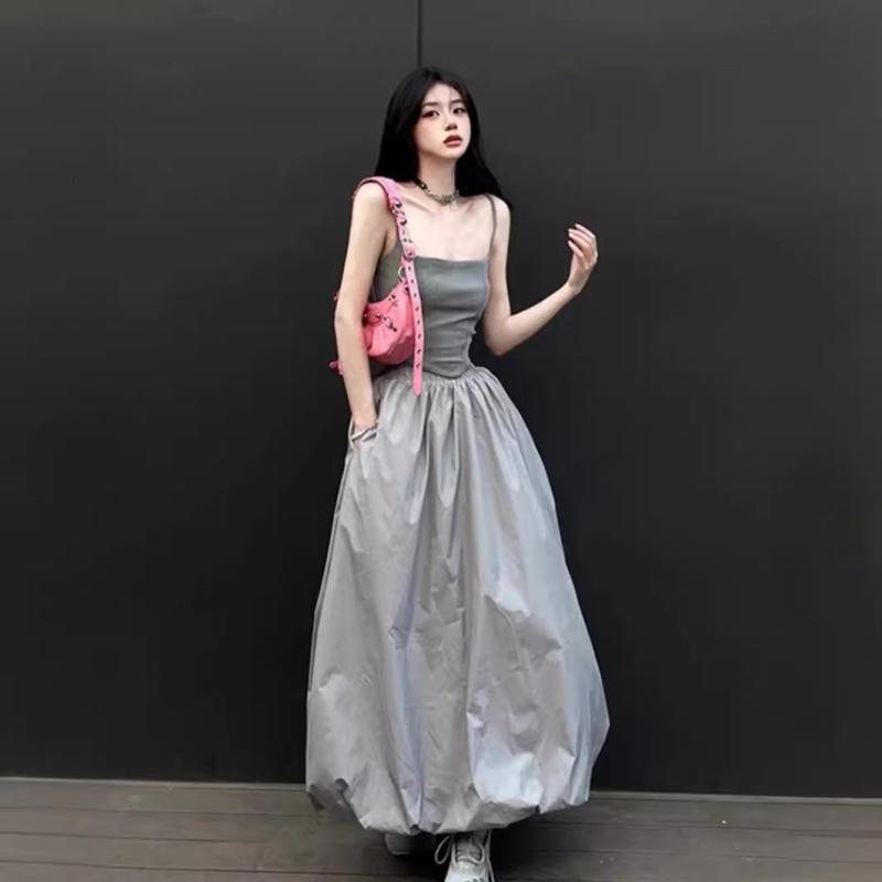 レディース セットアップ 吊り帯 キャミソール 半身ロングスコート 薄墨色 夏 春夏 当たること冷感 ポリエステル 無袖 艶っぽい か細い 私服刑事 ロングスコート 軽さ 吸湿速乾 ゆったり影ぼうし 普段使い走り 心地よい