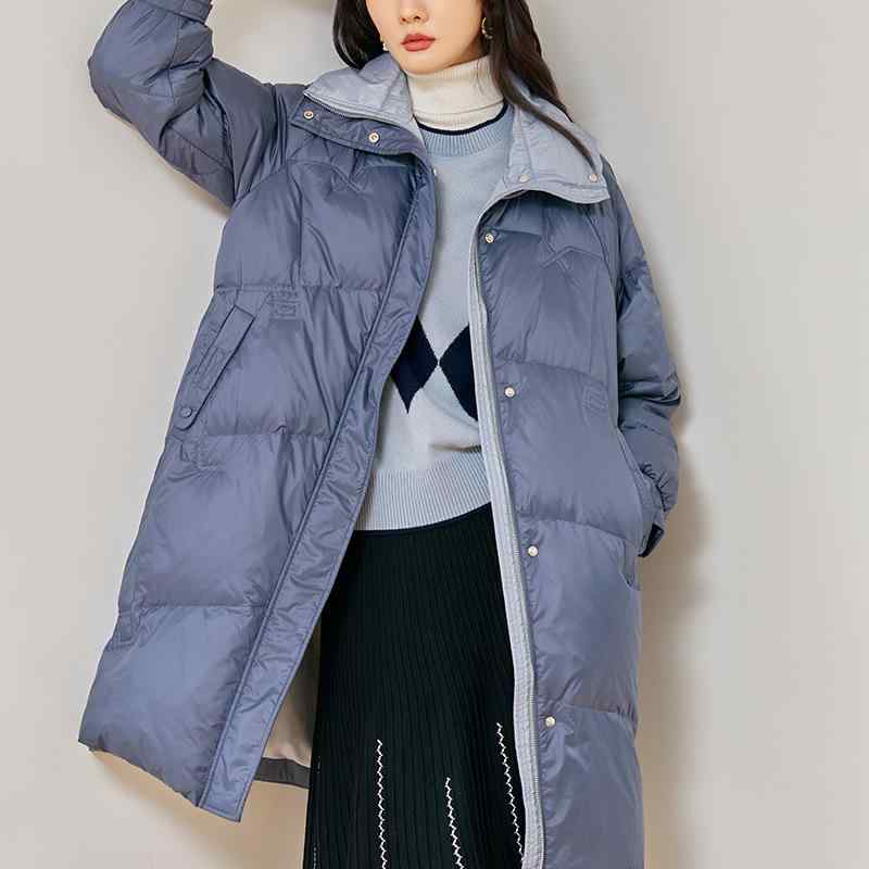 羽?服 レディース 秋冬 廓形 大型襟 中長丈 長袖 落ちこむ上衣 お上さん用 白?? 填充 朦々たる ナイロン原料品 ルーズフィット ファスナー開閉 通い 精神状態 超軽さ 都合よい 保暖 防風 星空青色 黒いこと パープル